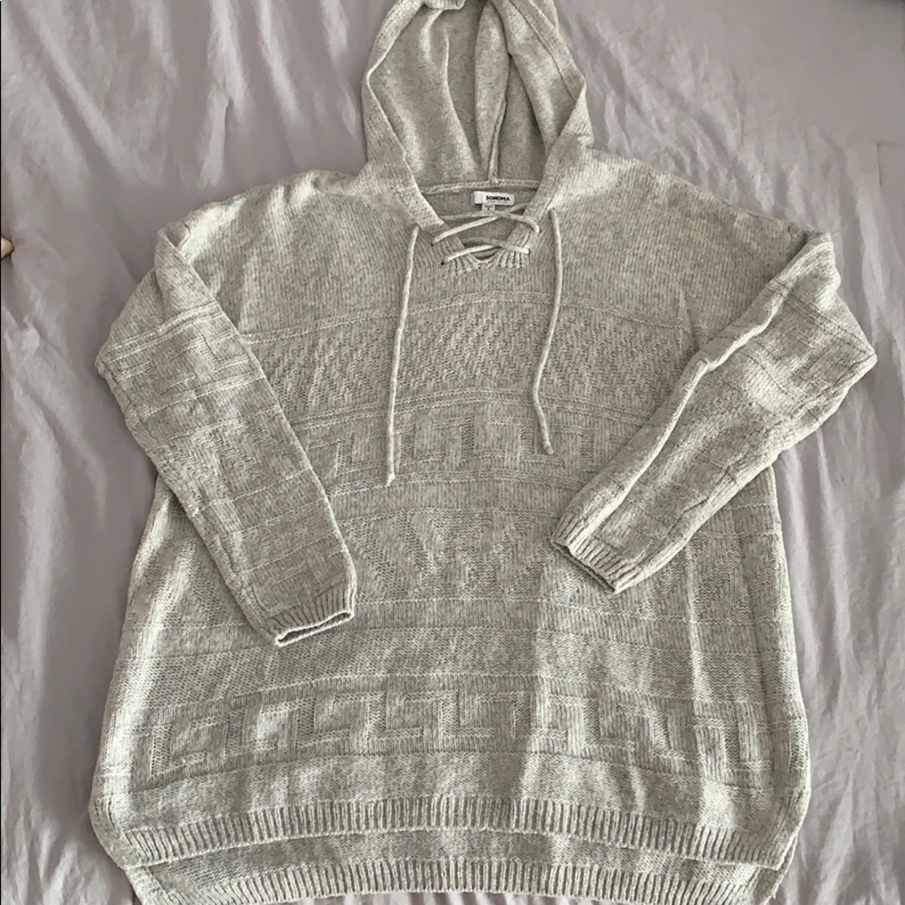 Gray hooded pullover sweater